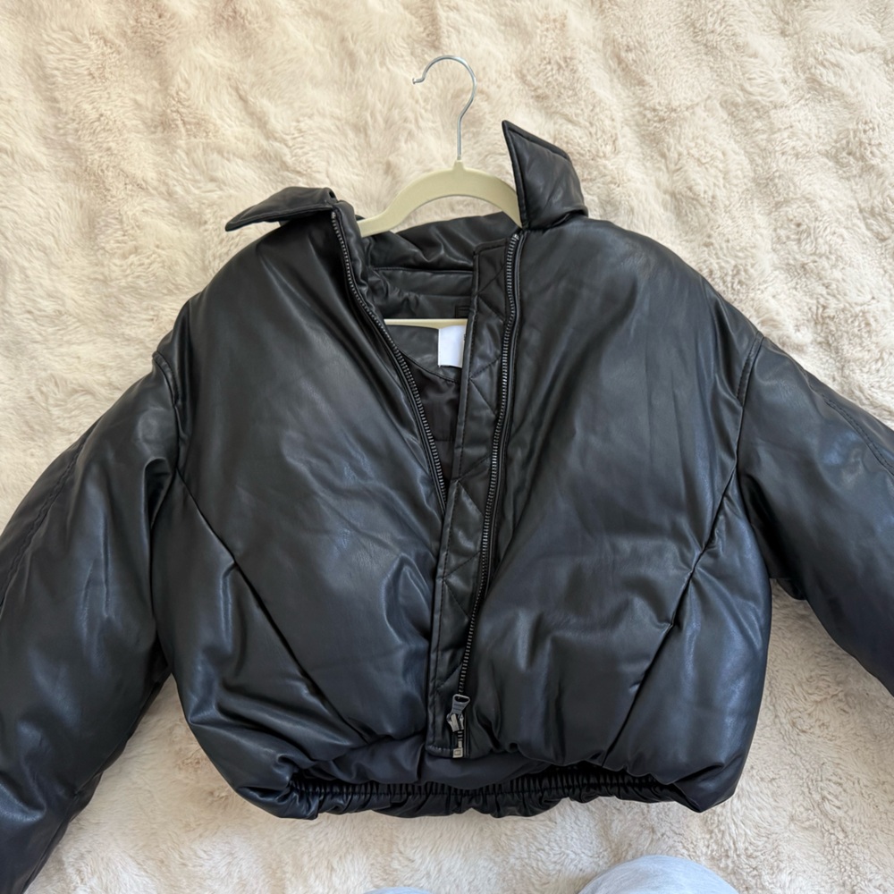 Bershka Faux Leather Black Bomber Jacket